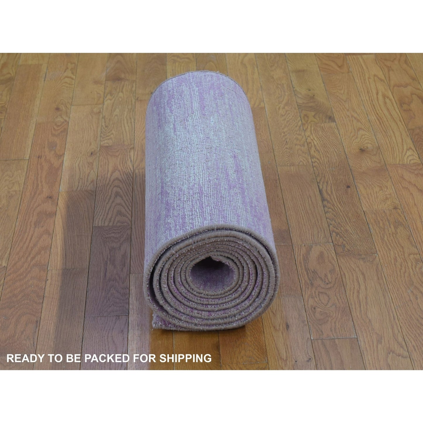 2'7"X12'3" Hand Knotted Zero Pile Pink Pure Wool Only Runner Rug