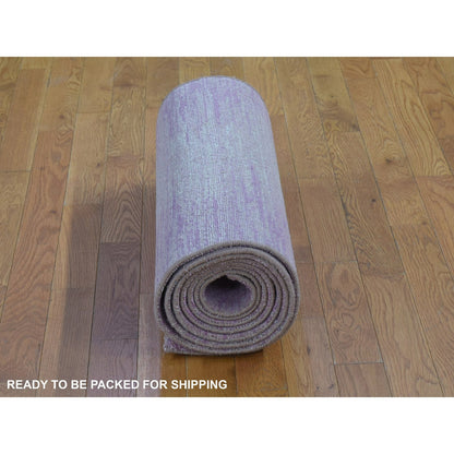 2'7"X12'3" Hand Knotted Zero Pile Pink Pure Wool Only Runner Rug