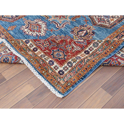 9'2"X11'10" Denim Blue Caucasian Design Super Kazak Wool Hand Knotted Rug