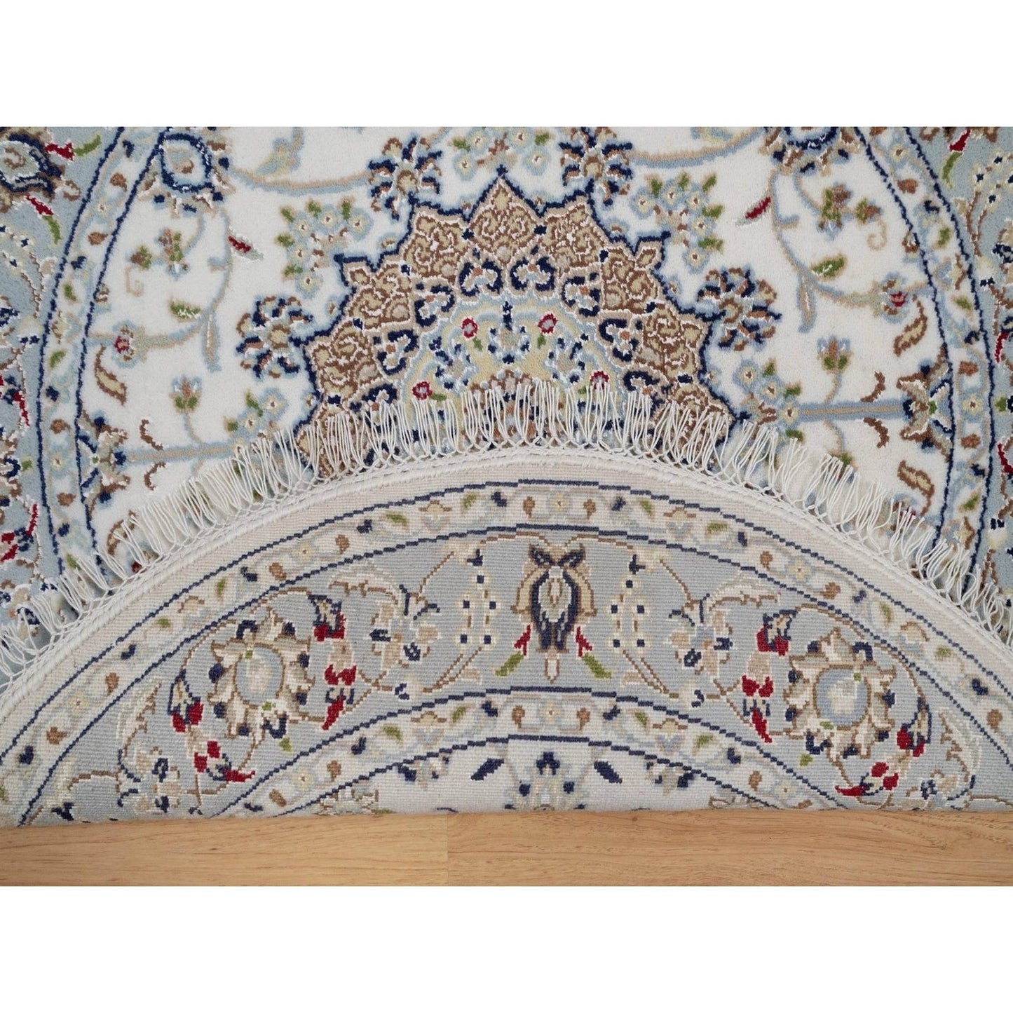 3'3"X3'3" Ivory Wool And Silk Nain Flower Design Hand Knotted Round Rug