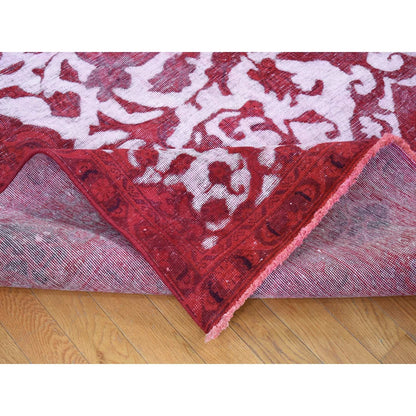 8'2"X11'1" Red Overdyed Vintage Tebraz Design Pure Wool Hand Knotted Rug