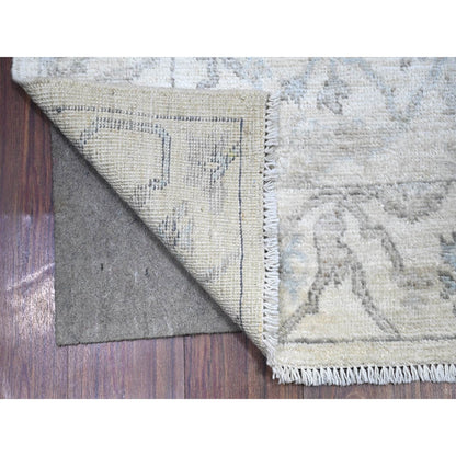 4'X16'1" Lily White Hand Knotted Faded Angora Oushak Wide Runner Rug