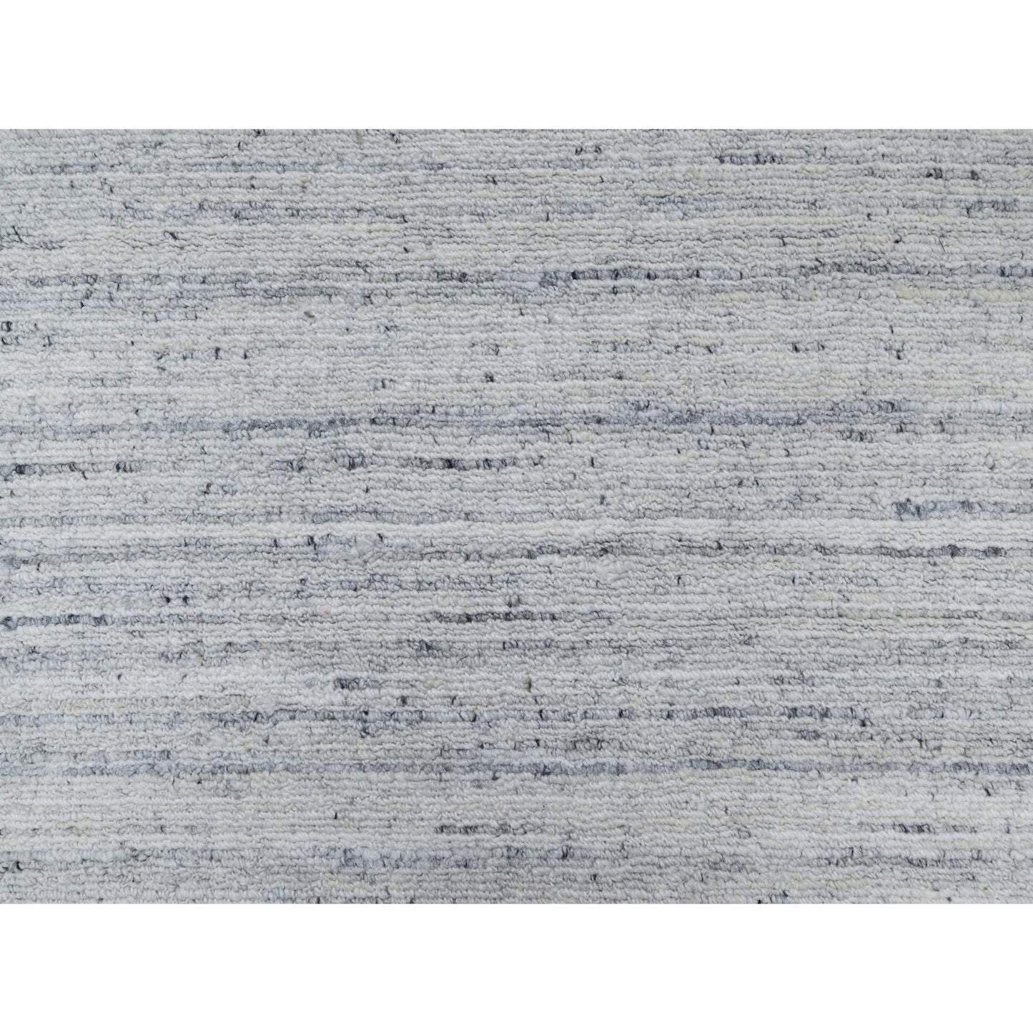 2'7"x8' Cloud Gray Modern Striae Design Pure Wool Hand Loomed Runner Rug