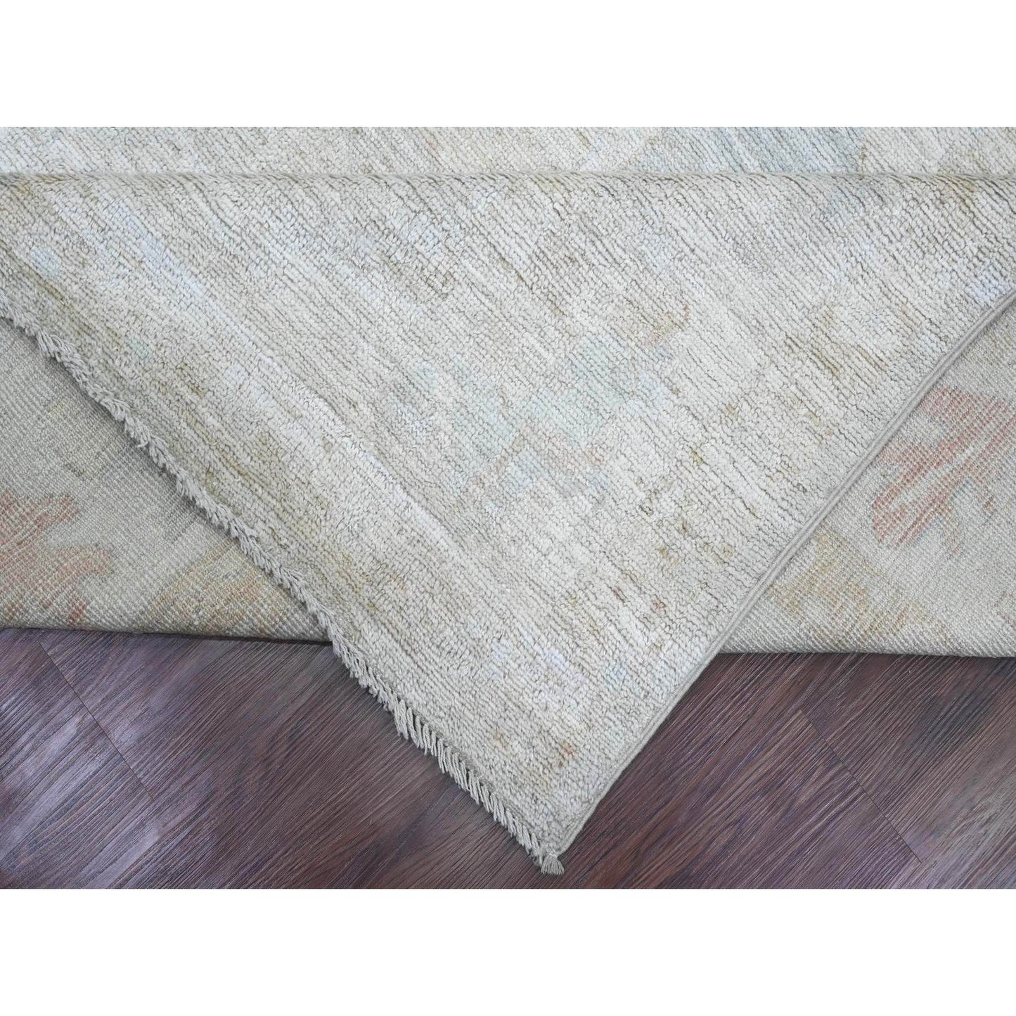 7'8"X14'10" Cloud Gray Hand Knotted Afghan Angora Oushak Wool Runner Rug