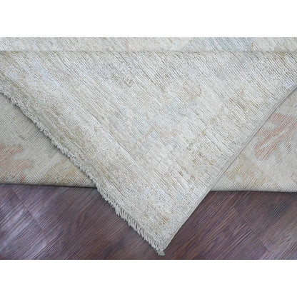 7'8"X14'10" Cloud Gray Hand Knotted Afghan Angora Oushak Wool Runner Rug