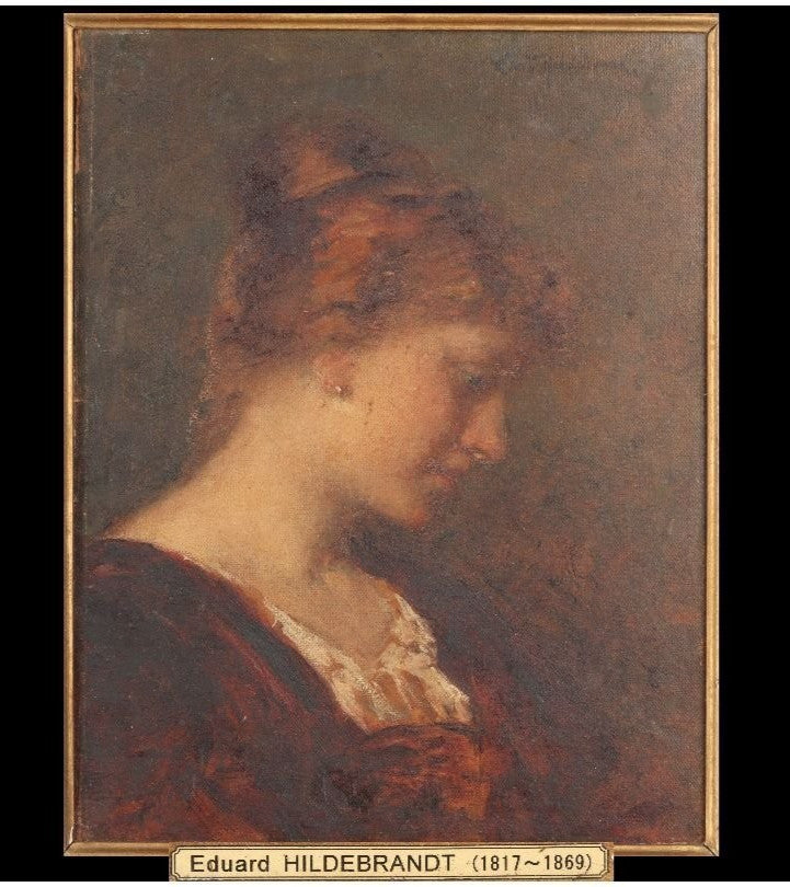 Original Oil Painting Portrait Woman Antique By Eduard Hildebrandt
