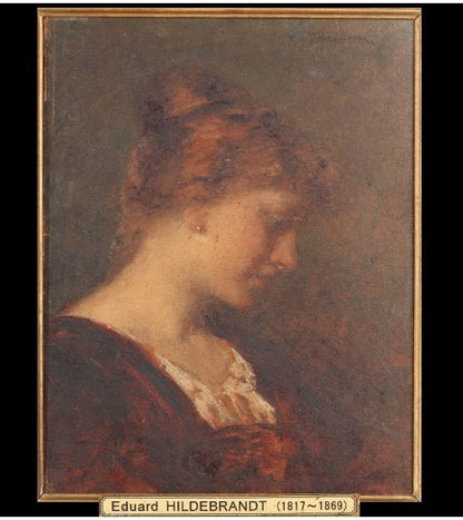 Original Oil Painting Portrait Woman Antique By Eduard Hildebrandt