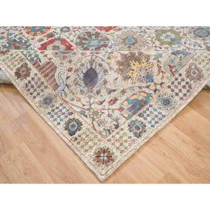 8'3"X10'3" Ivory Hand Knotted Tebraz Vase Silk With Wool Rug