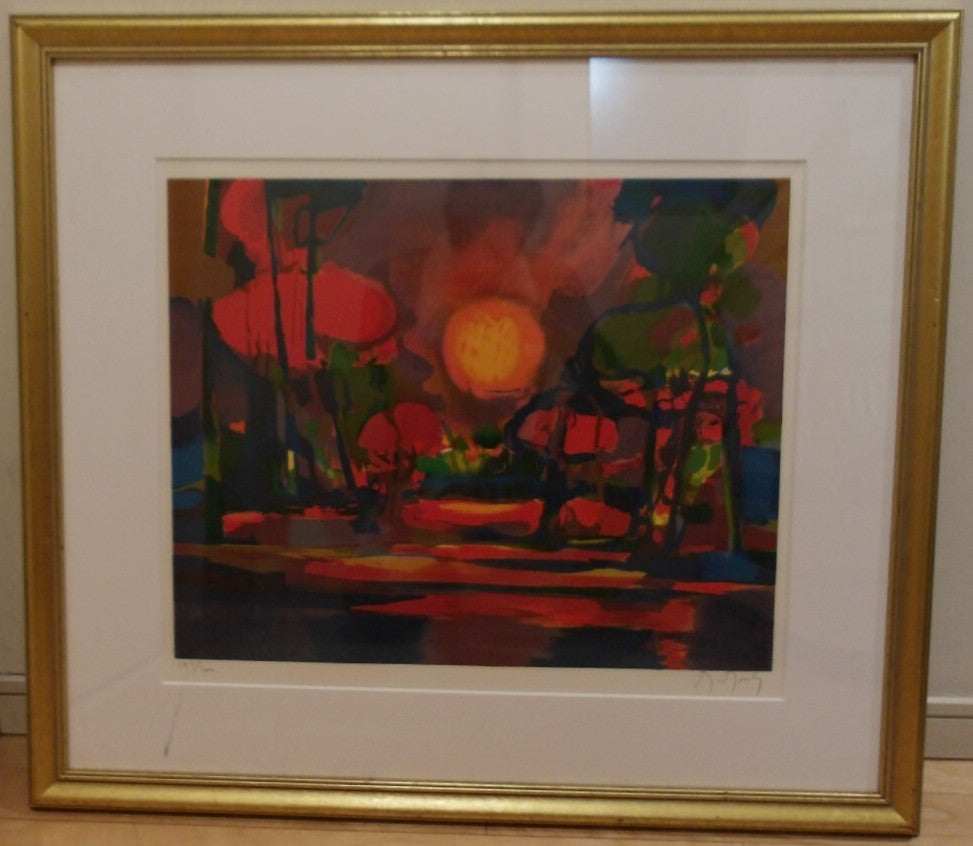 Marcel Mouly "Sunset Landscape" Original Hand-Signed Lithograph 193/200 Framed