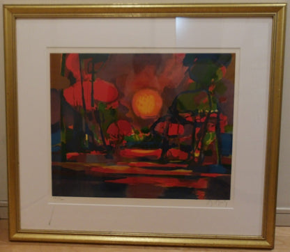 Marcel Mouly "Sunset Landscape" Original Hand-Signed Lithograph 193/200 Framed