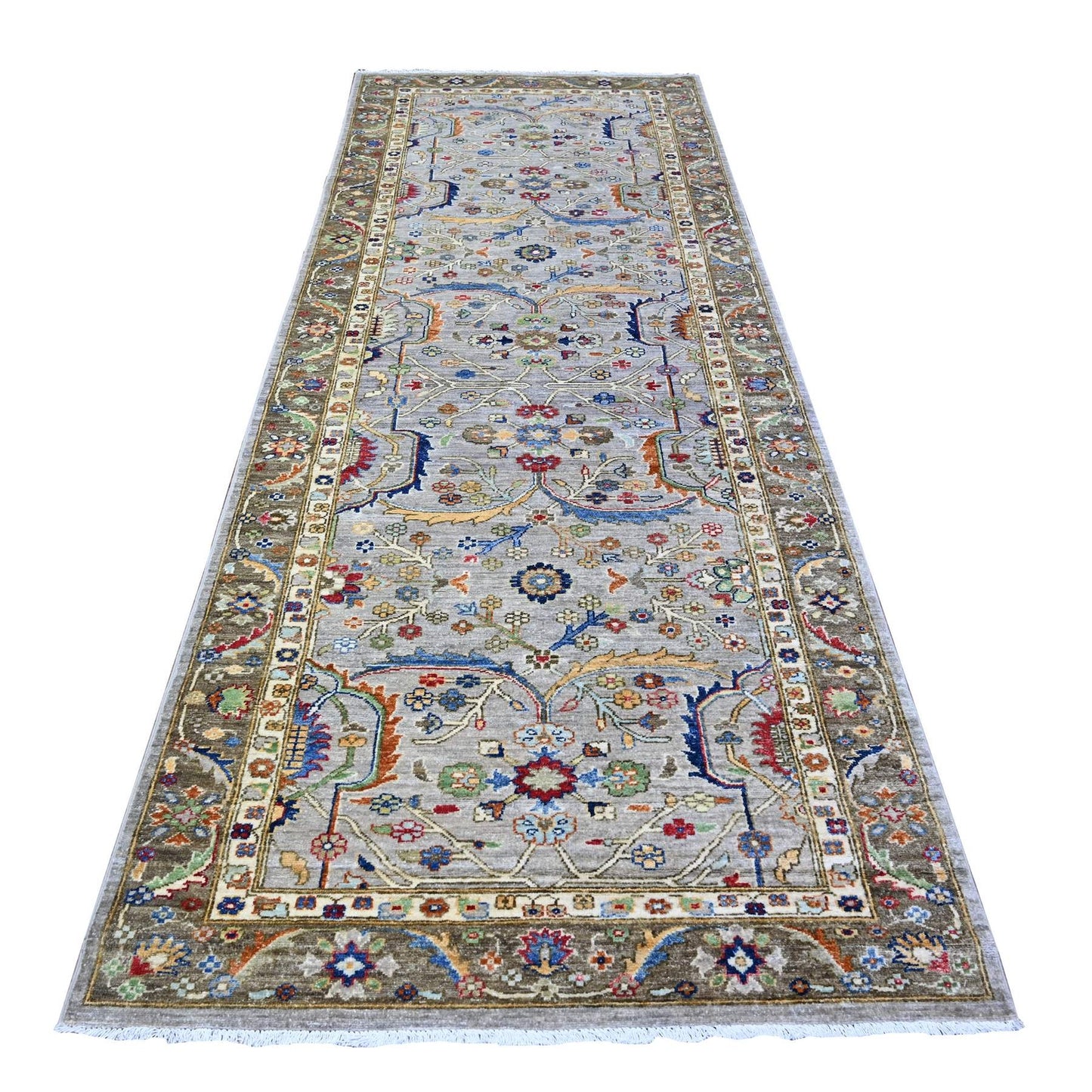 4'1"X11'8" Gray Vegatable Dyes Vibrant Wool Wide Runner Oriental Rug
