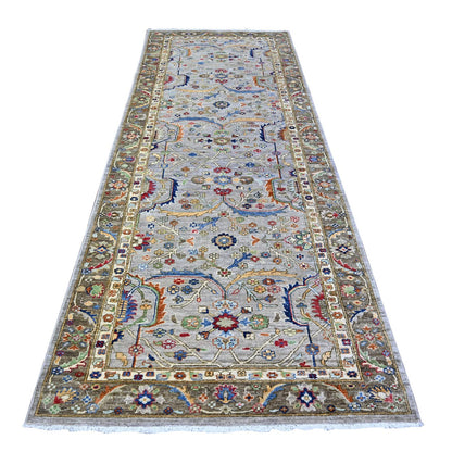 4'1"X11'8" Gray Vegatable Dyes Vibrant Wool Wide Runner Oriental Rug