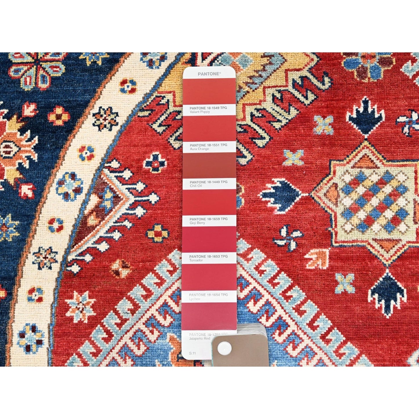 7'10"X7'9" Red Soft Wool Special Kazak Hand Knotted Round Oriental Rug