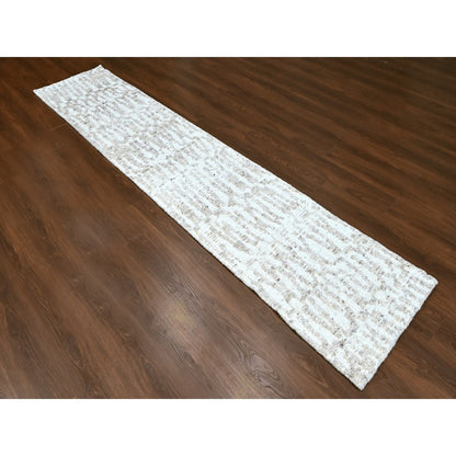 2'6"X11'10" Ivory Minimalist Swedish Design Hand Knotted Wool Runner Rug