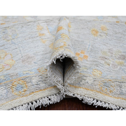 8'X8' Pearl White Hand Knotted Afghan Angora Oushak Pure Wool Square Rug