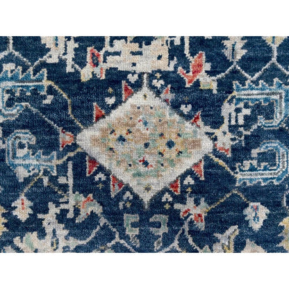 3'2"X4'10" Blue Erased Heris All Over Design Hand Knotted Pure Wool Rug