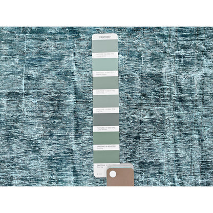 2'7"X7'9" Green Overdyed Vintage Zoroastrian Hand Knotted Wool Runner Rug