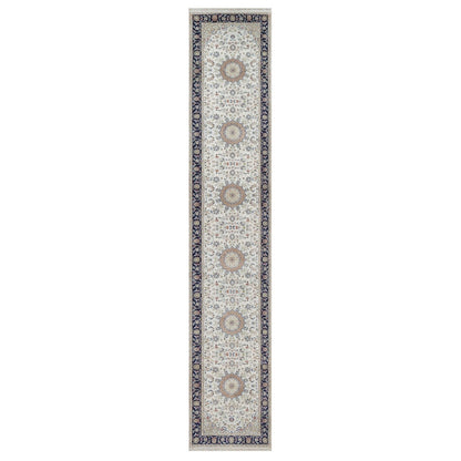 Rug 2'8"x14'4" Ivory Nain Medallion Design Wool & Silk Hand Knotted Runner