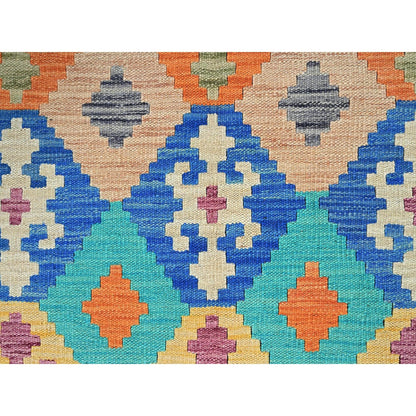 5'X6'4" Blue Afghan Kilim Geometric Pure Wool Hand Woven Flat Weave Rug