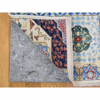 10'X13'9" Blue Hand Knotted Mamluk Repetitive Design Wool Oriental Rug