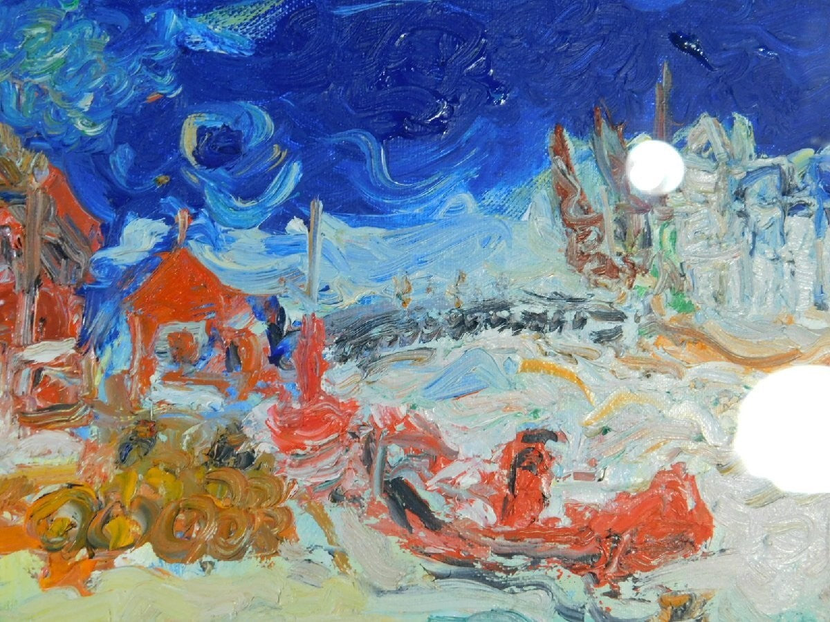 French Lyon Art Jean Fusaro Remorqueur Rouge 1970 Original Oil Painting