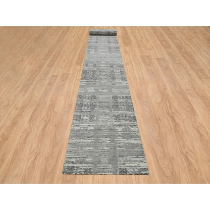2'6"X25'9" Gray Hand Knotted Modern Design Natural Wool Xl Runner Rug