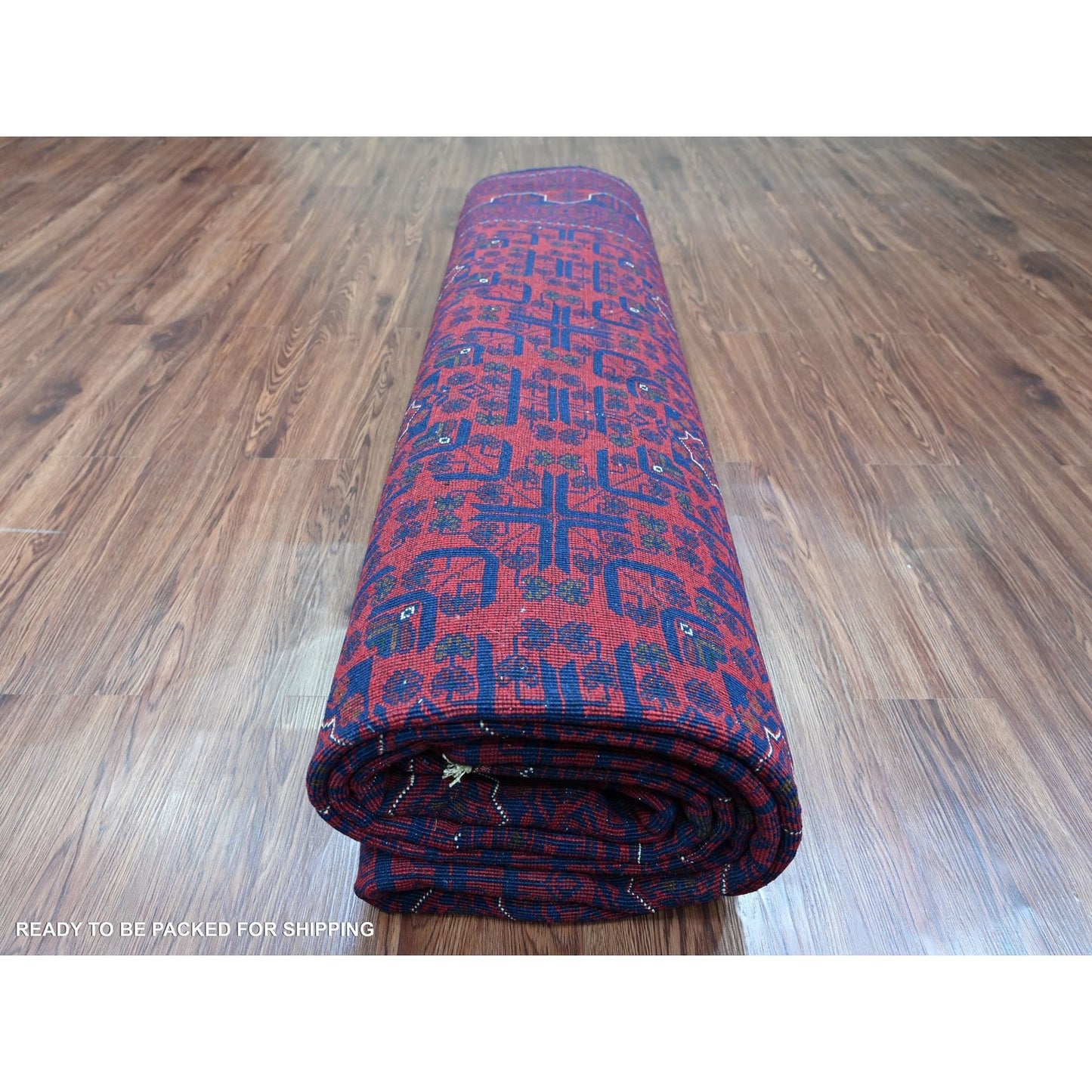 10'X13'6" Deep Red Afghan Khamyab Star Design 100% Wool Hand Knotted Rug