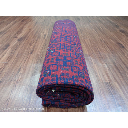 10'X13'6" Deep Red Afghan Khamyab Star Design 100% Wool Hand Knotted Rug