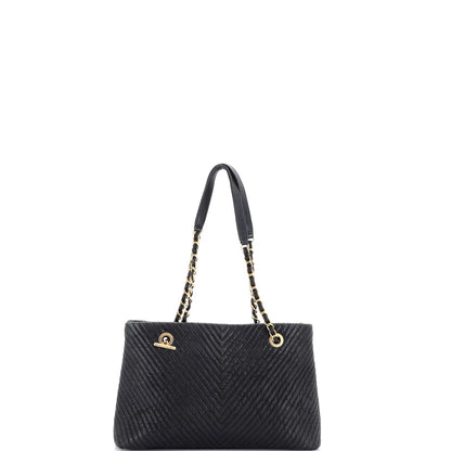 Chanel Medallion Charm Tote Chevron Wrinkled Lambskin Medium