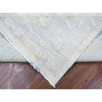 9'X11'9" Vista White Hand Knotted Pure Wool Stone Wash Peshawar Rug