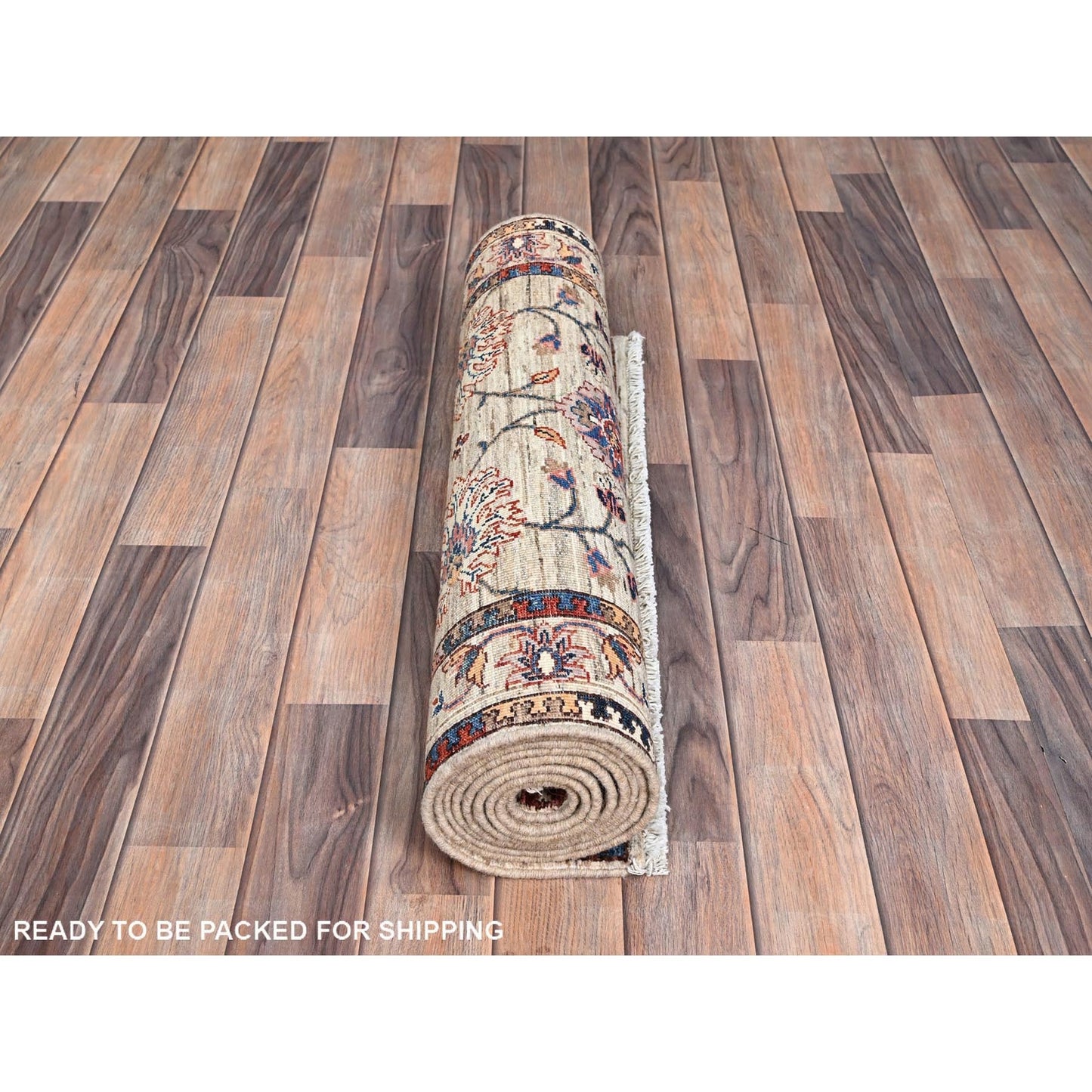 2'7"X9'5" Beige Sultani Flower Blossom Hand Knotted 100% Wool Runner Rug