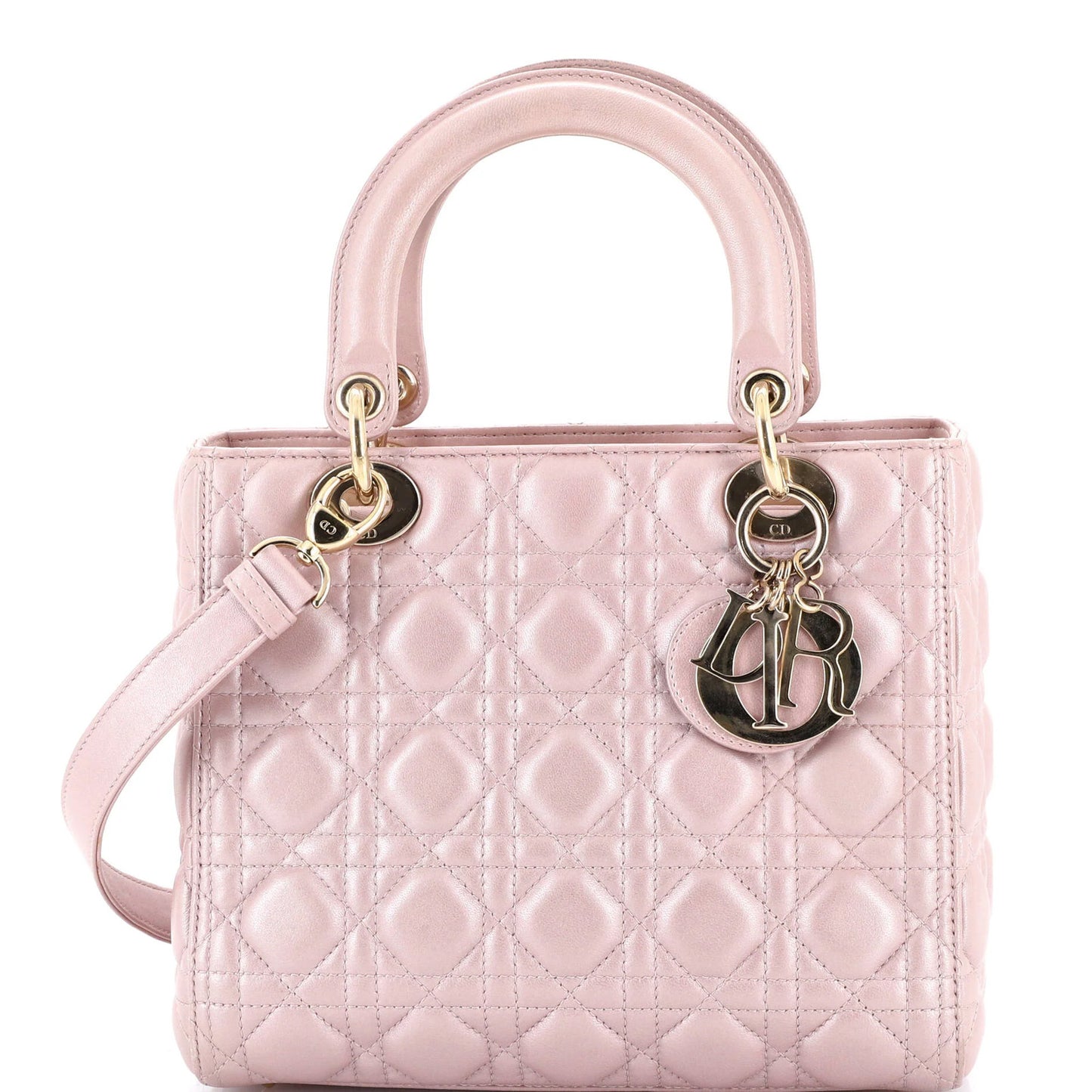 Christian Dior Lady Dior Bag Cannage Quilt Metallic Leather Medium