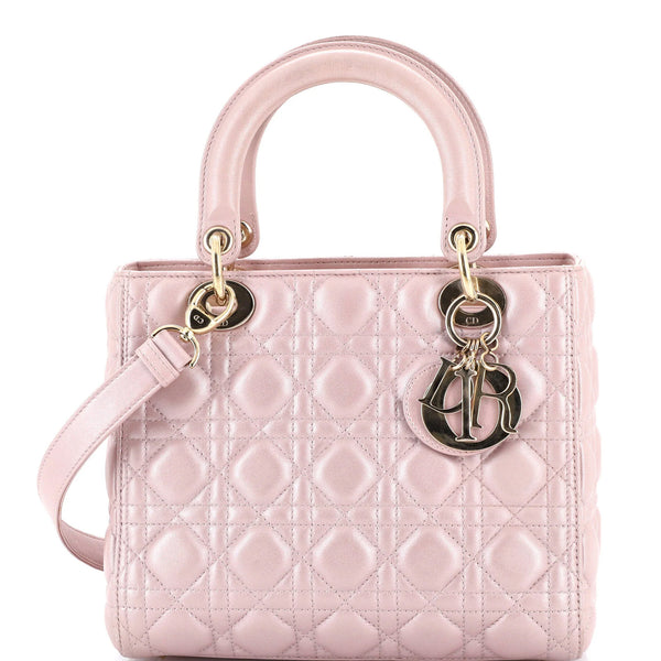 Christian Dior Lady Dior Bag Cannage Quilt Metallic Leather Medium