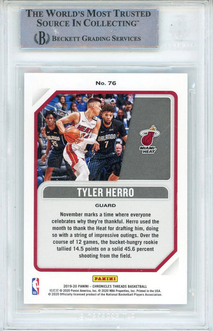 Tyler Herro Autographed 2019-20 Panini Chronicles Threads Rookie Card #76 (Bgs)