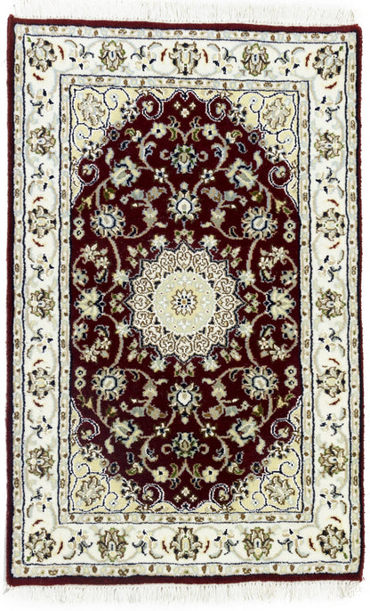 Small Hand-Knotted Red Floral Indo-Nain Oriental