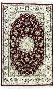 Small Hand-Knotted Red Floral Indo-Nain Oriental