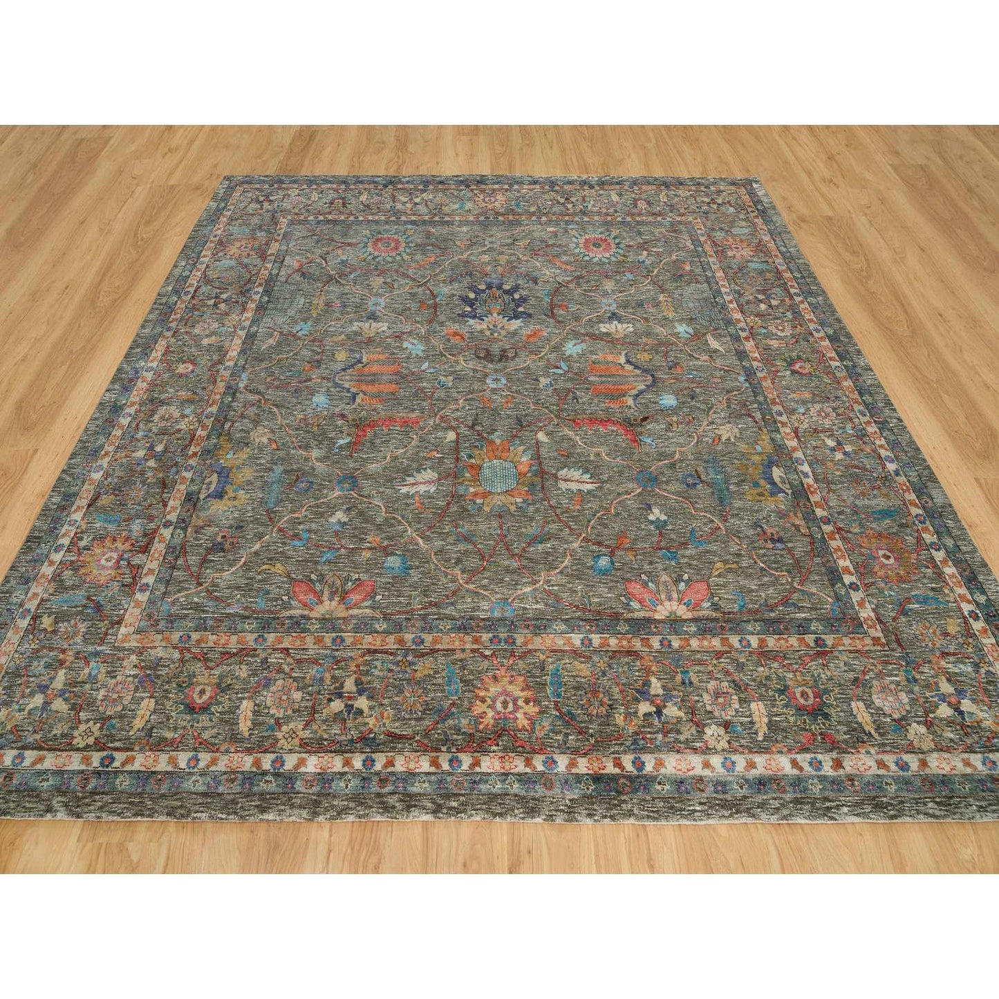 10'X10' Brown Striae Pattern Hand Knotted Silk Textured Wool Square Rug