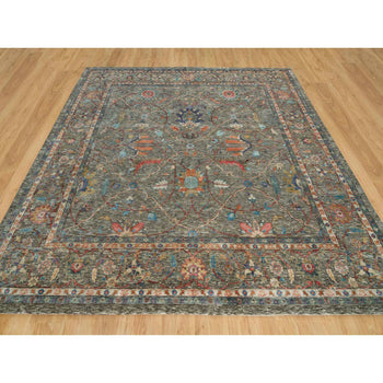 10'X10' Brown Striae Pattern Hand Knotted Silk Textured Wool Square Rug