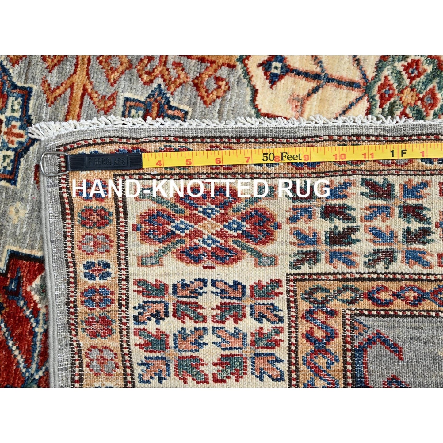4'X6' Dolphin Gray Afghan Super Kazak Geometric Elements Oriental Rug