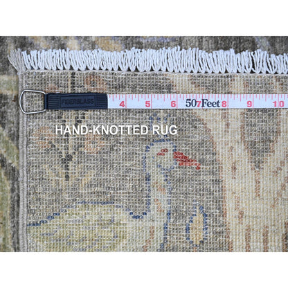 2'6"X9'9" Gray Birds Of Paradise Hand Knotted Wool Runner Oriental Rug