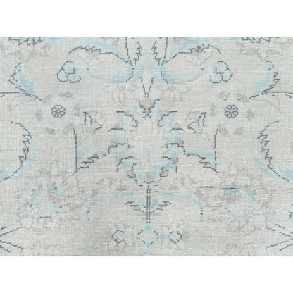 6'6"X9'7" Hand Knotted Ivory Vintage Farsian Karman Worn Wool Rug