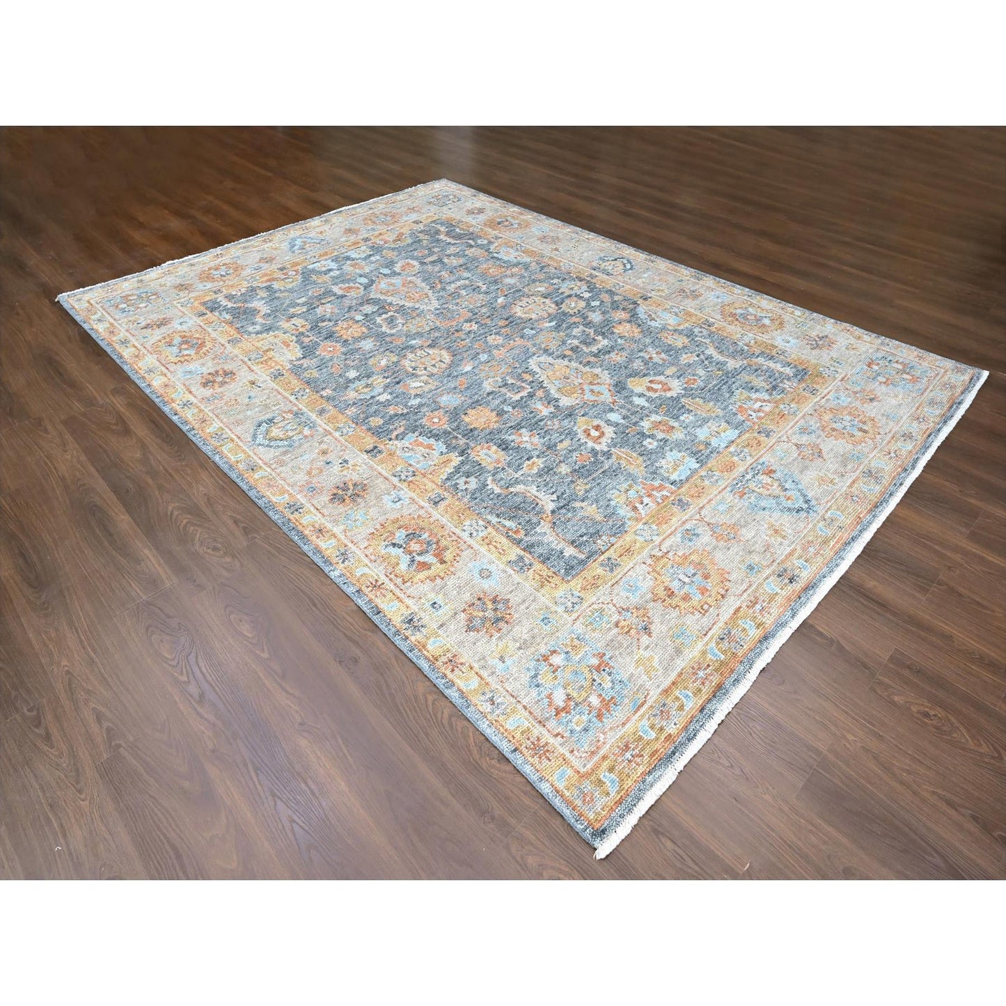 8'10"X12' Lead Gray Oushak Design Hand Knotted Pure Wool Oriental Rug