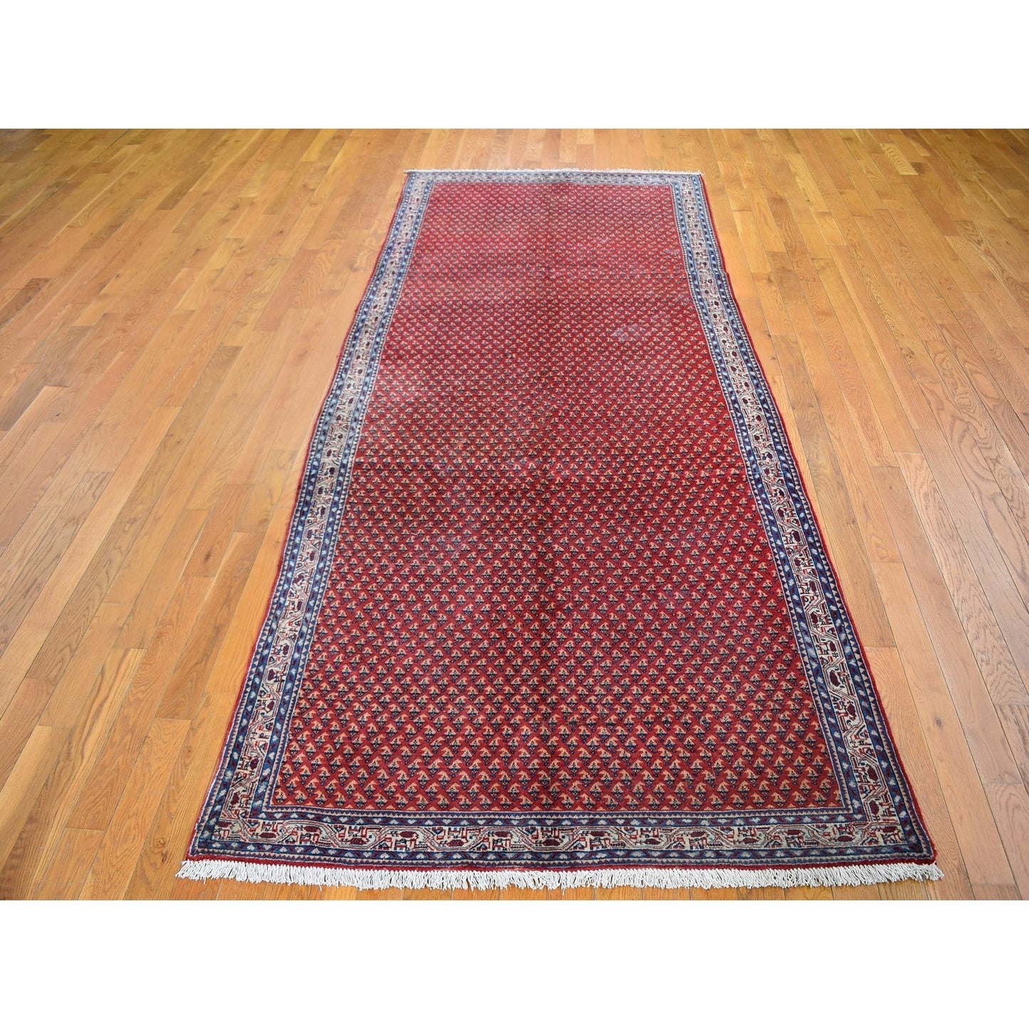 4'6"X10'9" Vintage Serrated Runner Repetitive Design Wool Hand Made Rug