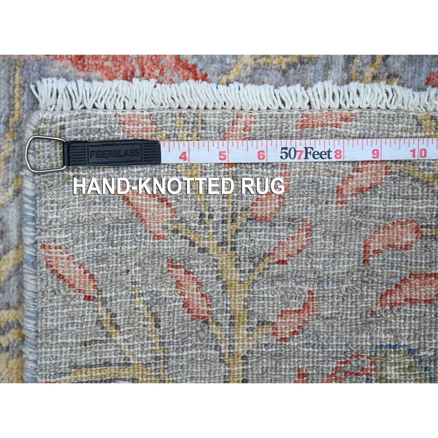 2'6"X5'10" Wales Gray Hand Knotted Peshawar Birds Paradise Wool Round Rug