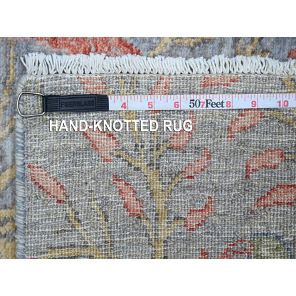 2'6"X5'10" Wales Gray Hand Knotted Peshawar Birds Paradise Wool Round Rug