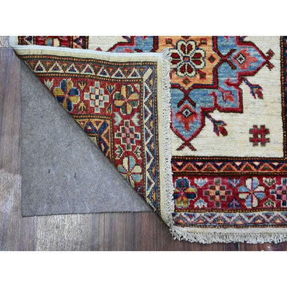 2'7"X10'7" Egg White Hand Knotted Super Kazak Large Motifs Runner Rug
