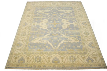 Handmade Oushak Oriental Rug Muted Gray Floral