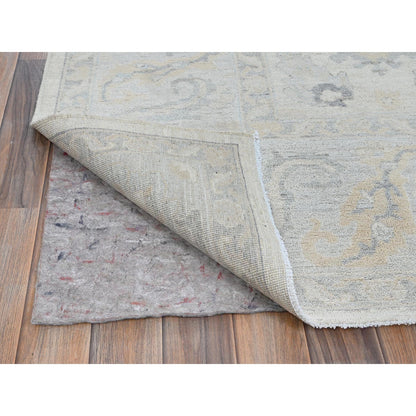 8'2"X10'1" White Wash Peshawar With Leaf Design, Hand Knotted Pure Wool Rug