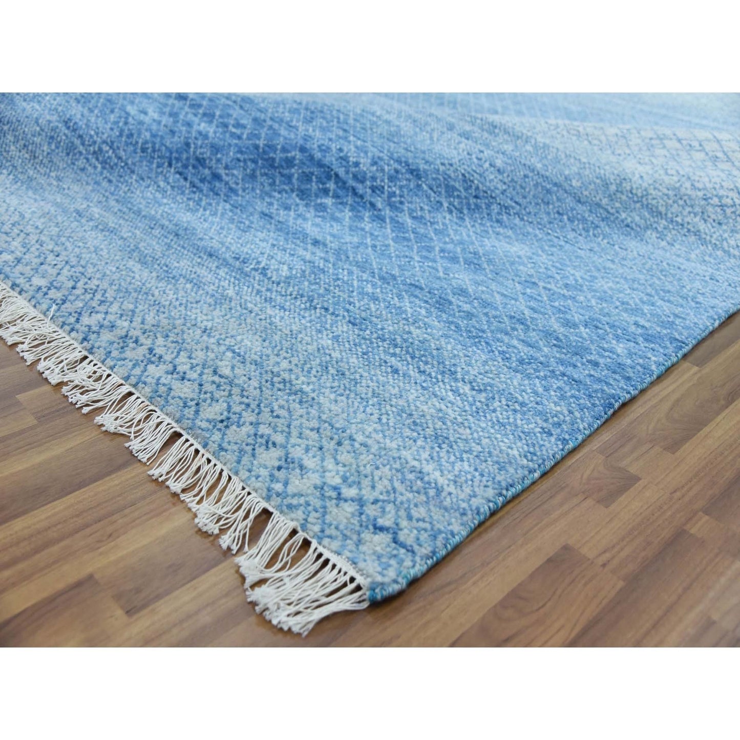 10'X14'4" Blue Pure Wool Hand Knotted Modern Chiaroscuro Collection Rug