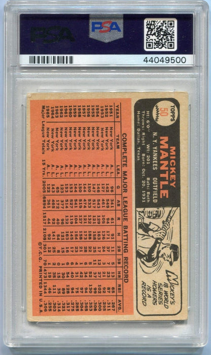 Mickey Mantle 1966 Topps Card #50 Psa Graded 3